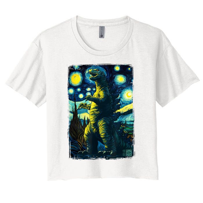 Retro Classic Starry Night Legendary Japanese Kaiju Women's Crop Top Tee