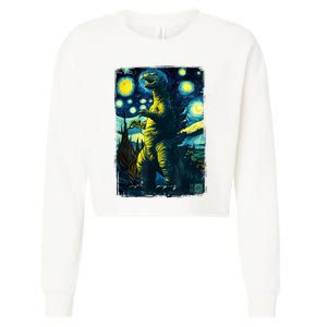 Retro Classic Starry Night Legendary Japanese Kaiju Cropped Pullover Crew