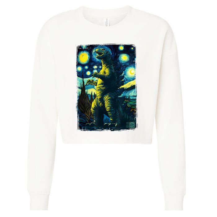 Retro Classic Starry Night Legendary Japanese Kaiju Cropped Pullover Crew