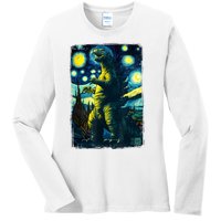 Retro Classic Starry Night Legendary Japanese Kaiju Ladies Long Sleeve Shirt