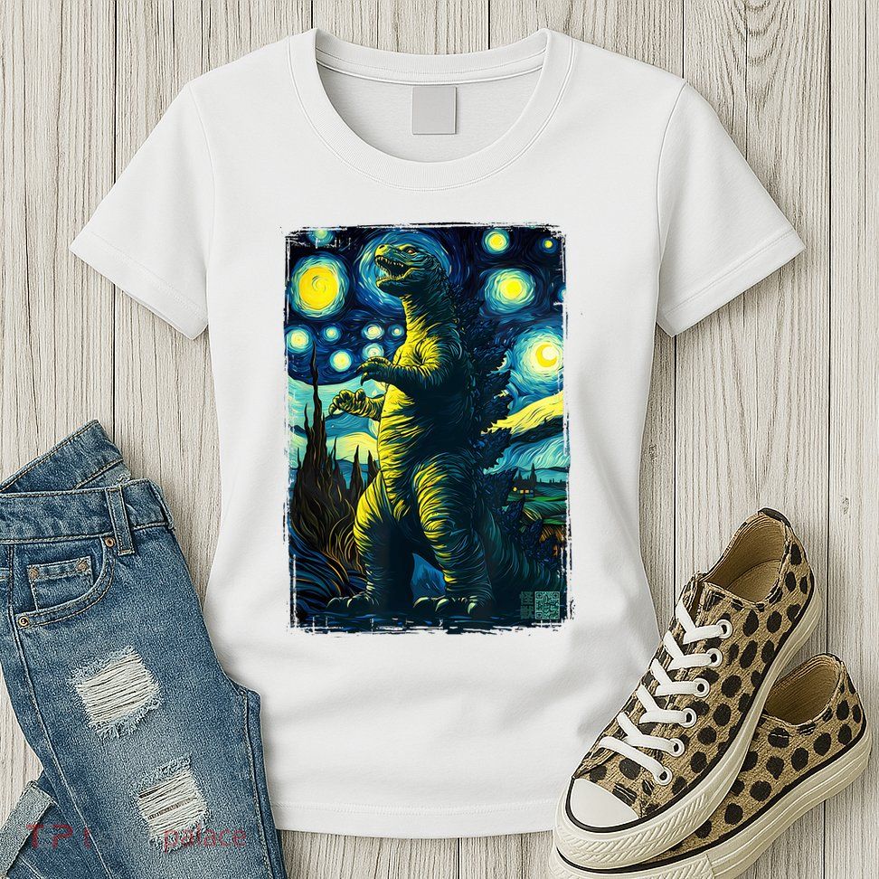 Retro Classic Starry Night Legendary Japanese Kaiju Womens T-Shirt