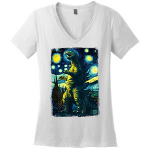 Retro Classic Starry Night Legendary Japanese Kaiju Women's V-Neck T-Shirt