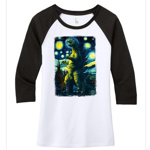 Retro Classic Starry Night Legendary Japanese Kaiju Women's Tri-Blend 3/4-Sleeve Raglan Shirt