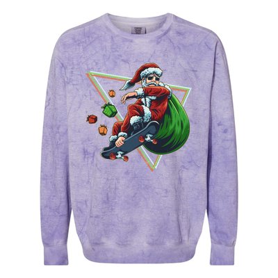 Retro Christmas Skateboarding Sk8 Santa Claus Colorblast Crewneck Sweatshirt