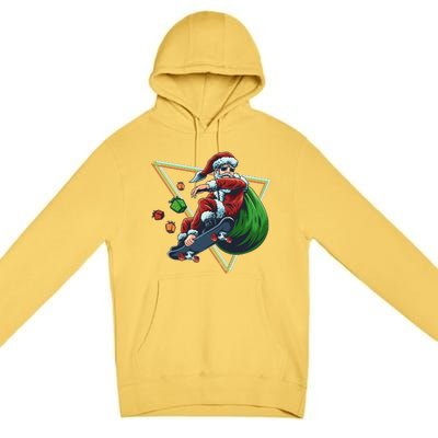 Retro Christmas Skateboarding Sk8 Santa Claus Premium Pullover Hoodie