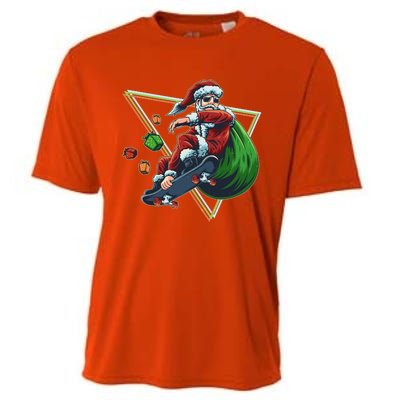 Retro Christmas Skateboarding Sk8 Santa Claus Cooling Performance Crew T-Shirt