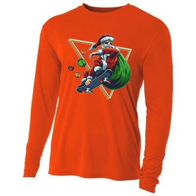 Retro Christmas Skateboarding Sk8 Santa Claus Cooling Performance Long Sleeve Crew