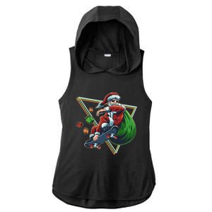 Retro Christmas Skateboarding Sk8 Santa Claus Ladies PosiCharge Tri-Blend Wicking Draft Hoodie Tank