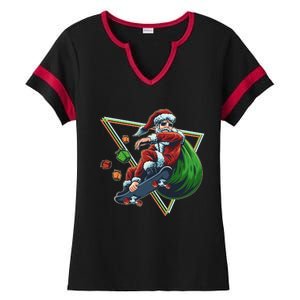 Retro Christmas Skateboarding Sk8 Santa Claus Ladies Halftime Notch Neck Tee