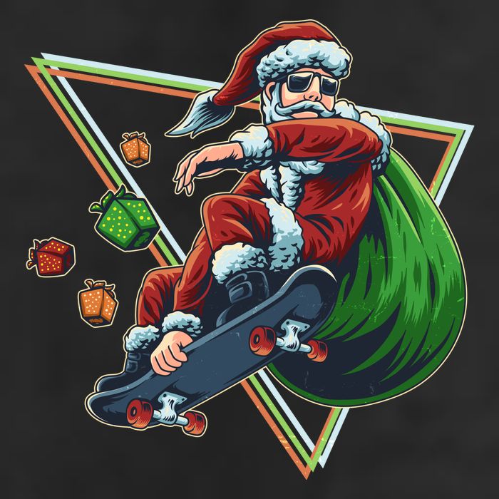Retro Christmas Skateboarding Sk8 Santa Claus 7 Panel Mesh Trucker Snapback Hat