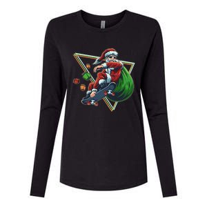 Retro Christmas Skateboarding Sk8 Santa Claus Womens Cotton Relaxed Long Sleeve T-Shirt