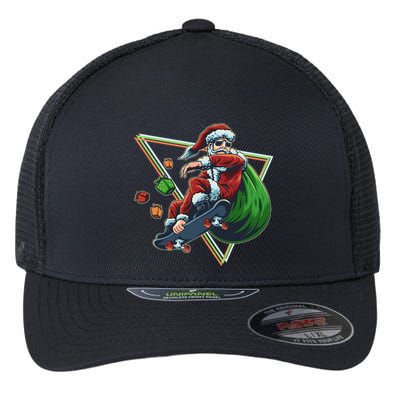 Retro Christmas Skateboarding Sk8 Santa Claus Flexfit Unipanel Trucker Cap