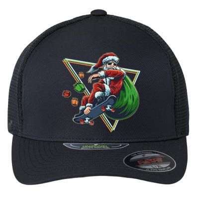 Retro Christmas Skateboarding Sk8 Santa Claus Flexfit Unipanel Trucker Cap