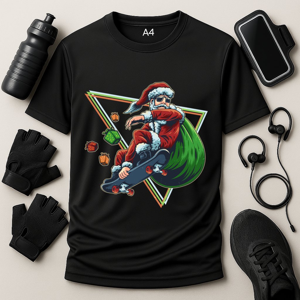 Retro Christmas Skateboarding Sk8 Santa Claus Cooling Performance Crew T-Shirt