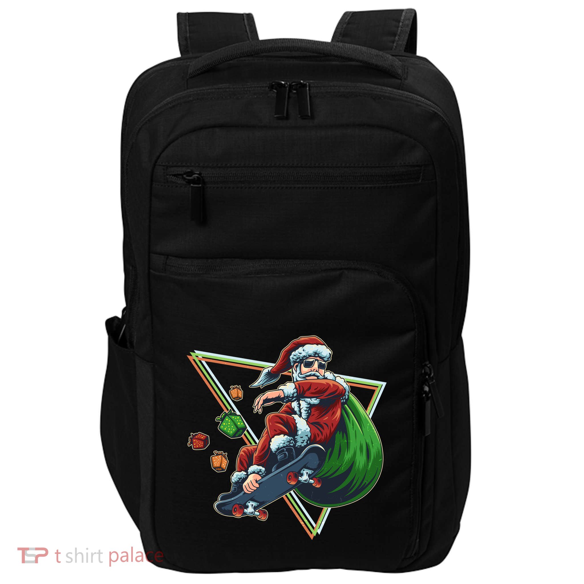 Retro Christmas Skateboarding Sk8 Santa Claus Impact Tech Backpack