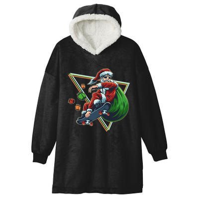 Retro Christmas Skateboarding Sk8 Santa Claus Hooded Wearable Blanket