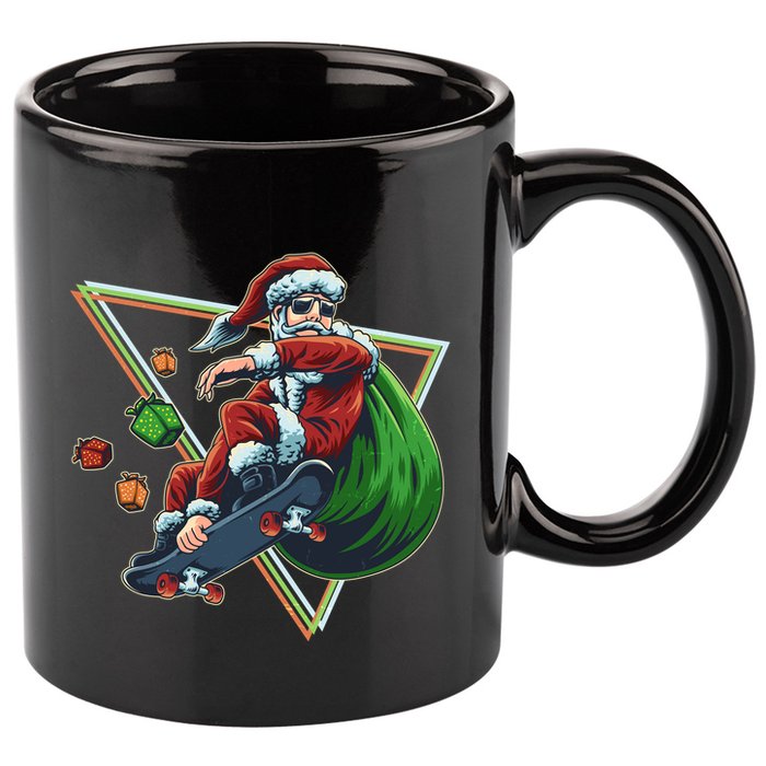 Retro Christmas Skateboarding Sk8 Santa Claus 11oz C Handle Ceramic Mug