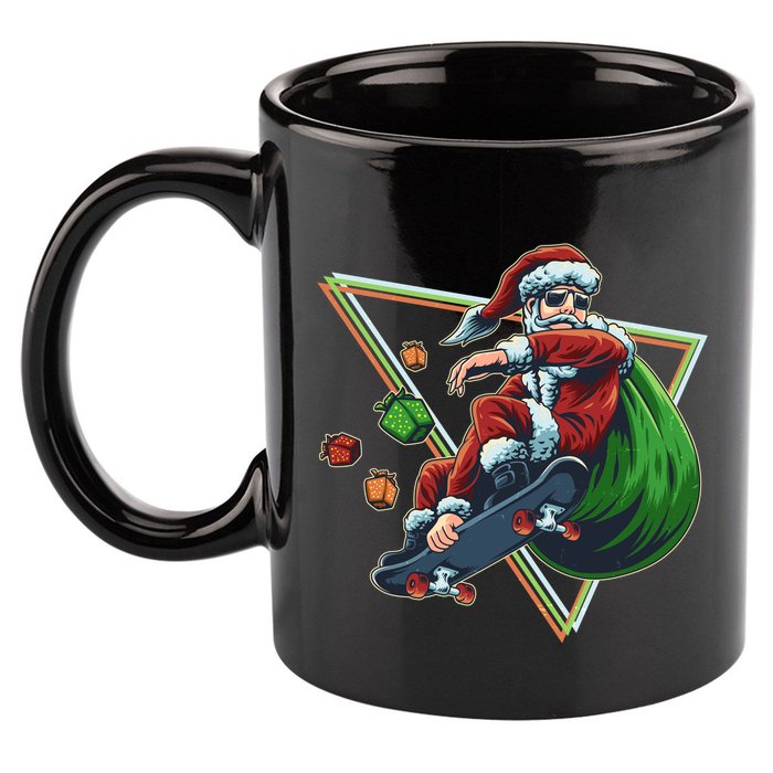 Retro Christmas Skateboarding Sk8 Santa Claus 11oz C Handle Ceramic Mug