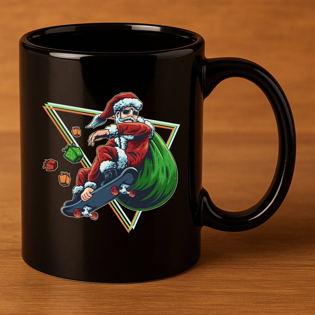 Retro Christmas Skateboarding Sk8 Santa Claus 11oz C Handle Ceramic Mug