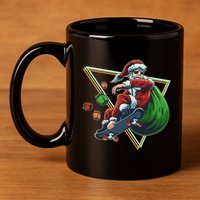 Retro Christmas Skateboarding Sk8 Santa Claus 11oz C Handle Ceramic Mug
