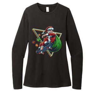 Retro Christmas Skateboarding Sk8 Santa Claus Womens CVC Long Sleeve Shirt