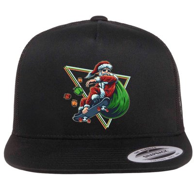 Retro Christmas Skateboarding Sk8 Santa Claus Flatbill Hat
