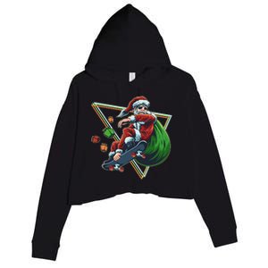 Retro Christmas Skateboarding Sk8 Santa Claus Crop Fleece Hoodie