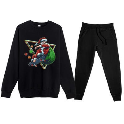 Retro Christmas Skateboarding Sk8 Santa Claus Premium Crewneck Sweatsuit Set