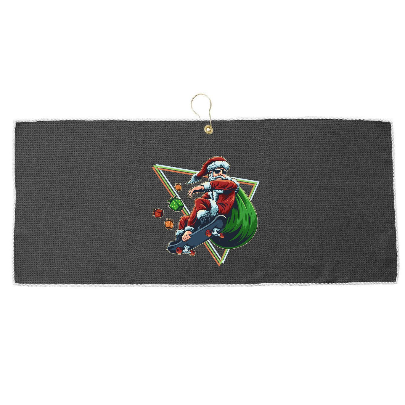 Retro Christmas Skateboarding Sk8 Santa Claus Large Microfiber Waffle Golf Towel