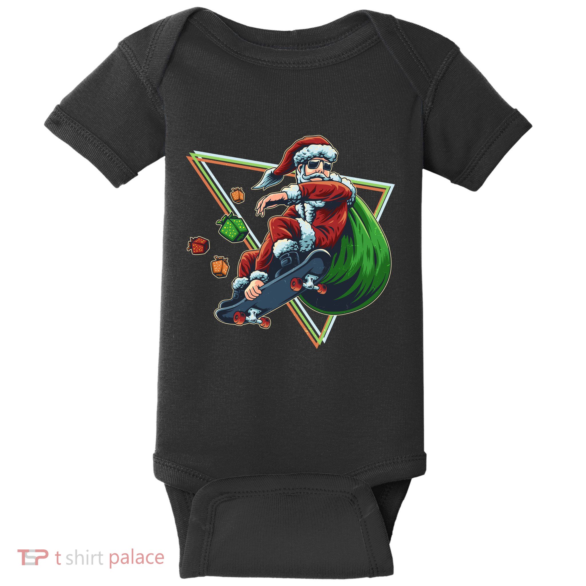 Retro Christmas Skateboarding Sk8 Santa Claus Baby Bodysuit