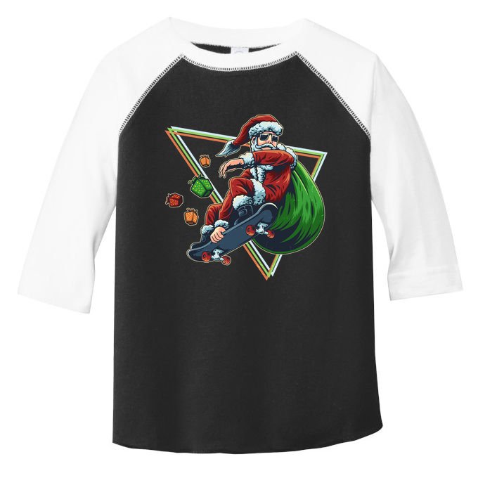 Retro Christmas Skateboarding Sk8 Santa Claus Toddler Fine Jersey T-Shirt