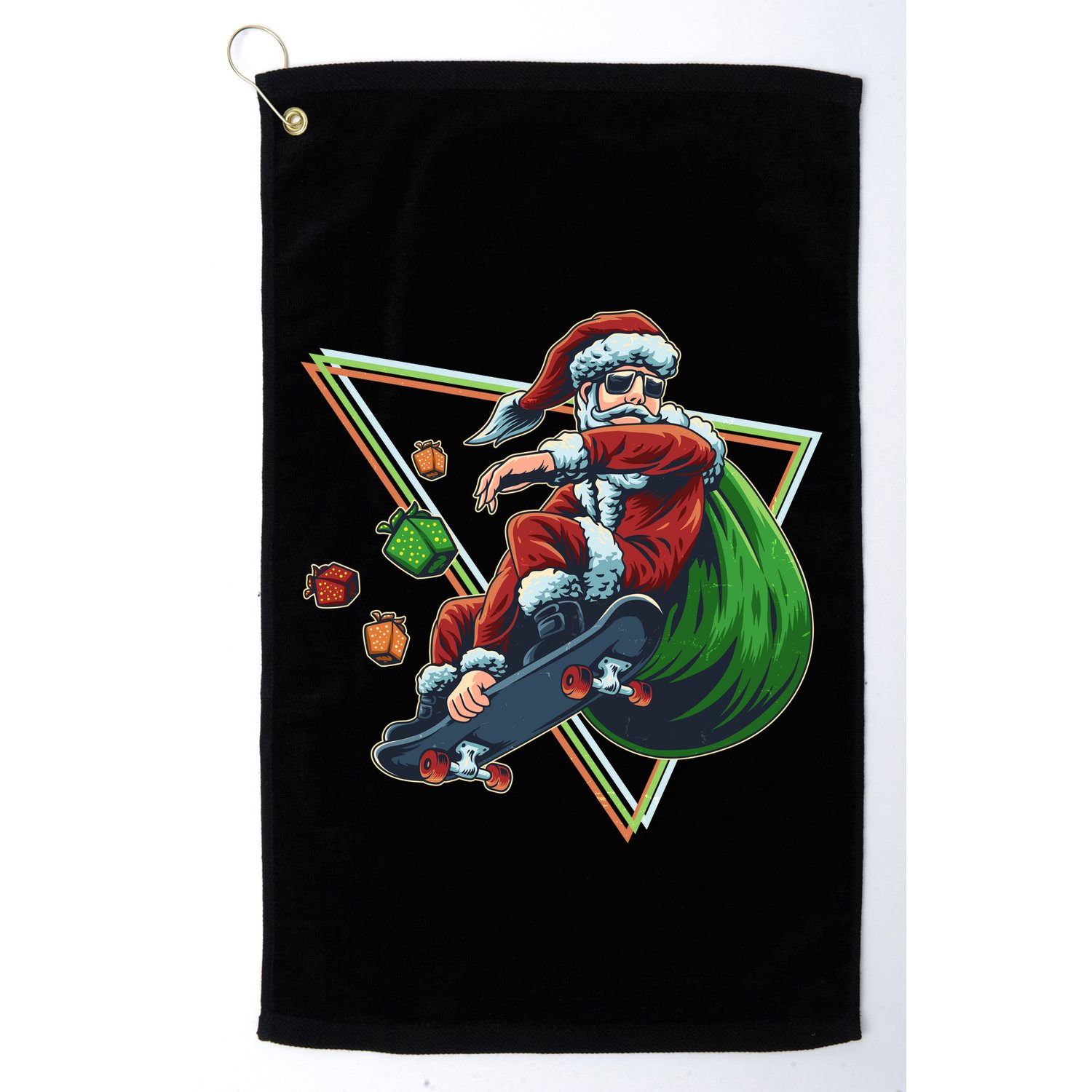 Retro Christmas Skateboarding Sk8 Santa Claus Golf Towel