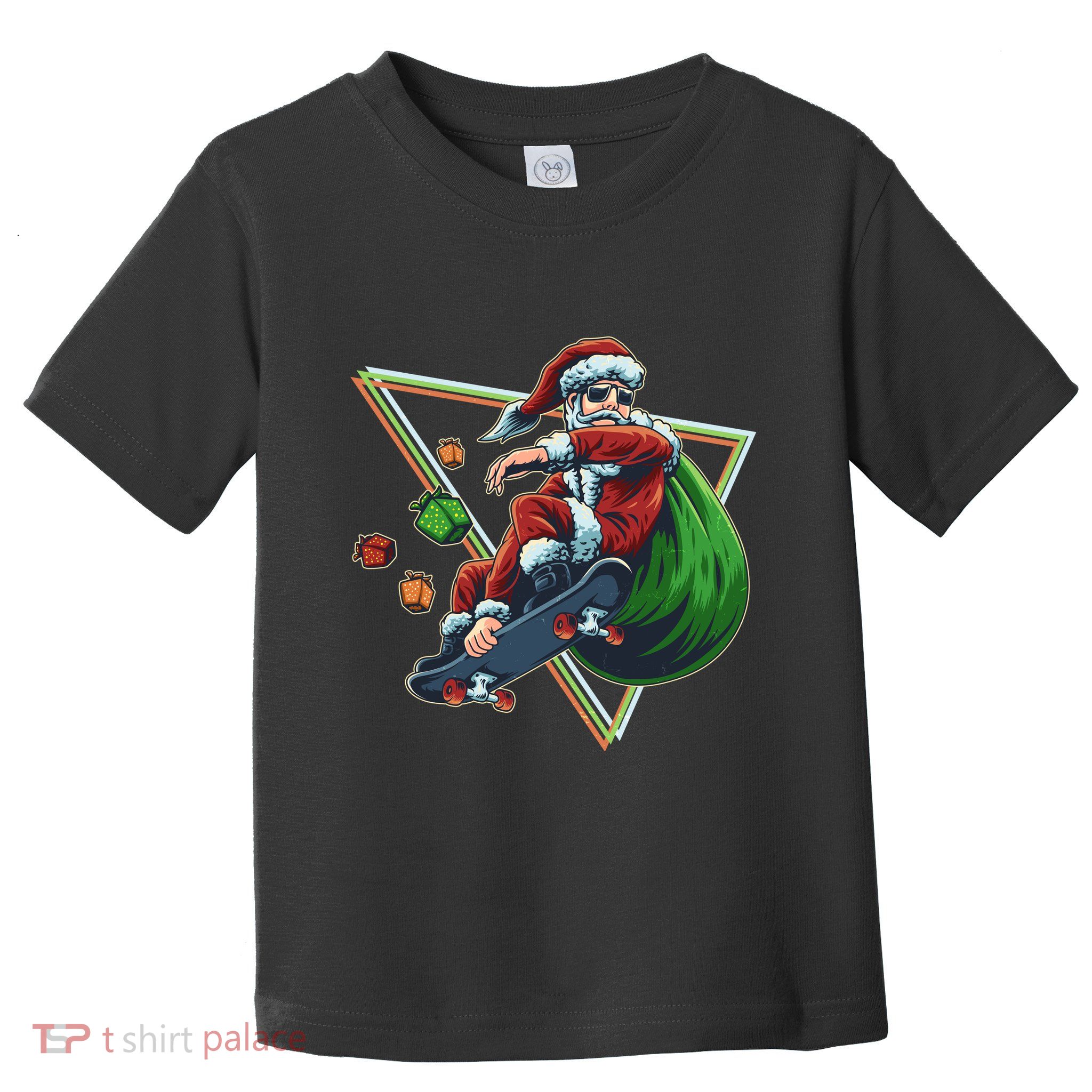 Retro Christmas Skateboarding Sk8 Santa Claus Toddler T-Shirt