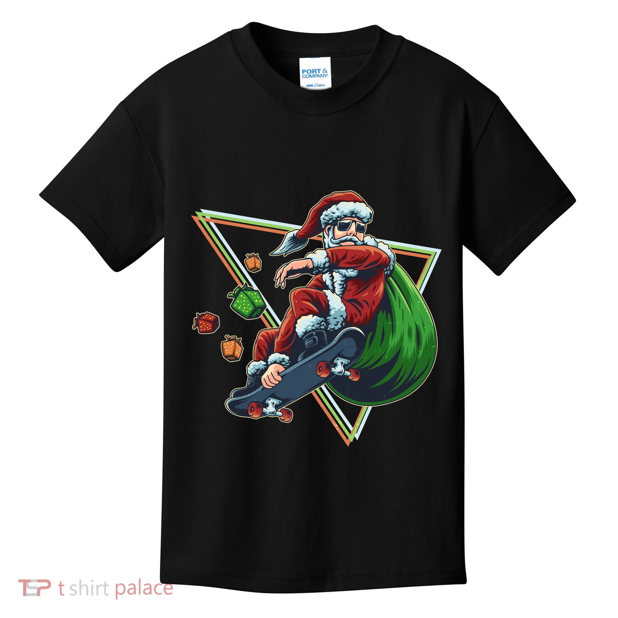 Retro Christmas Skateboarding Sk8 Santa Claus Kids T-Shirt