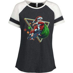 Retro Christmas Skateboarding Sk8 Santa Claus Enza Ladies Jersey Colorblock Tee