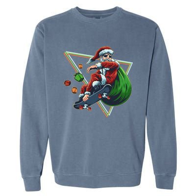 Retro Christmas Skateboarding Sk8 Santa Claus Garment-Dyed Sweatshirt