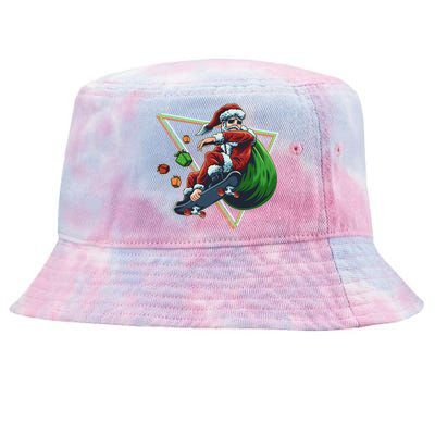 Retro Christmas Skateboarding Sk8 Santa Claus Tie-Dyed Bucket Hat