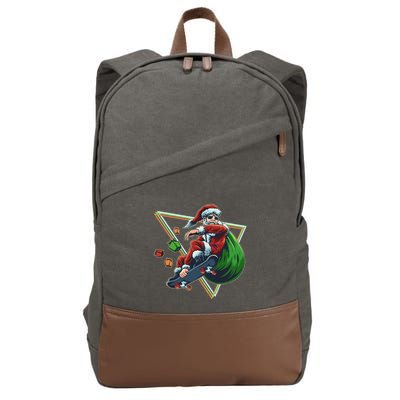 Retro Christmas Skateboarding Sk8 Santa Claus Cotton Canvas Backpack