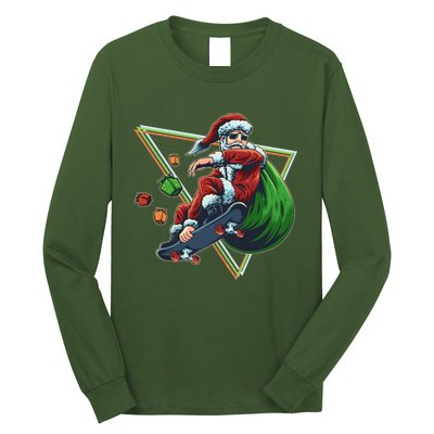 Retro Christmas Skateboarding Sk8 Santa Claus Long Sleeve Shirt