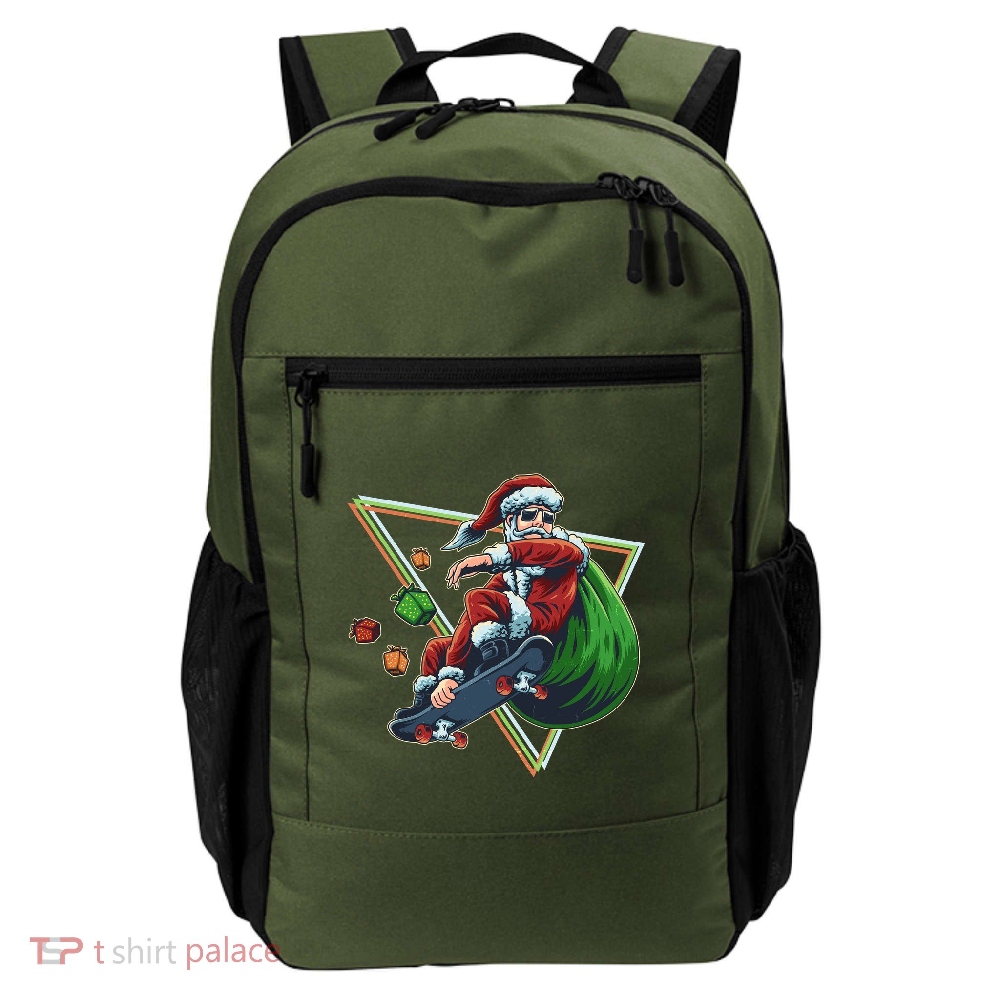 Retro Christmas Skateboarding Sk8 Santa Claus Daily Commute Backpack
