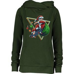 Retro Christmas Skateboarding Sk8 Santa Claus Womens Funnel Neck Pullover Hood