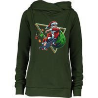 Retro Christmas Skateboarding Sk8 Santa Claus Womens Funnel Neck Pullover Hood