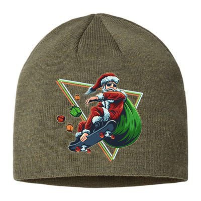 Retro Christmas Skateboarding Sk8 Santa Claus Sustainable Beanie