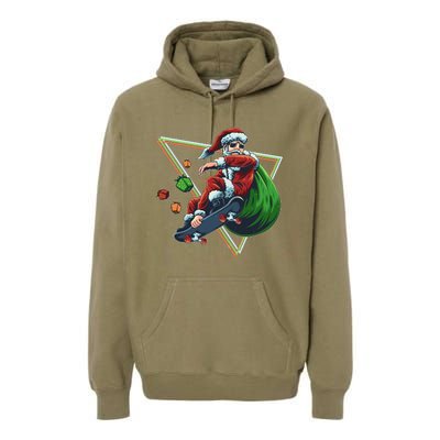 Retro Christmas Skateboarding Sk8 Santa Claus Premium Hoodie