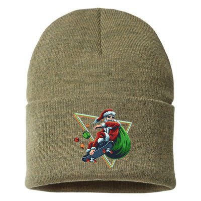 Retro Christmas Skateboarding Sk8 Santa Claus Sustainable Knit Beanie