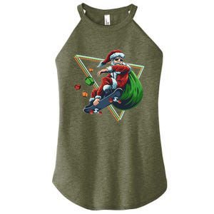 Retro Christmas Skateboarding Sk8 Santa Claus Women's Perfect Tri Rocker Tank