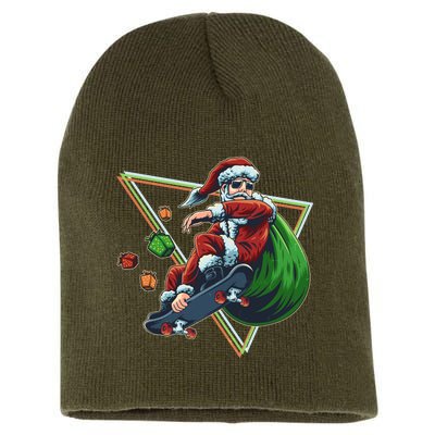 Retro Christmas Skateboarding Sk8 Santa Claus Short Acrylic Beanie