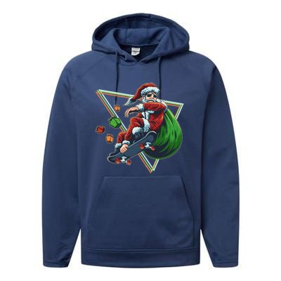 Retro Christmas Skateboarding Sk8 Santa Claus Performance Fleece Hoodie