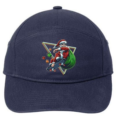 Retro Christmas Skateboarding Sk8 Santa Claus 7-Panel Snapback Hat