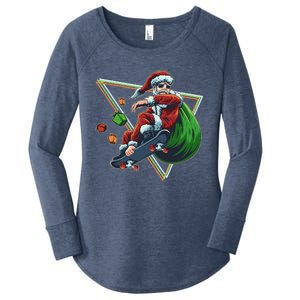 Retro Christmas Skateboarding Sk8 Santa Claus Women's Perfect Tri Tunic Long Sleeve Shirt